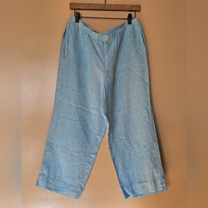 J Jill Love Linen Cropped Pants M Wide Leg Relaxed LightBlue Aqua Coastal Beachy